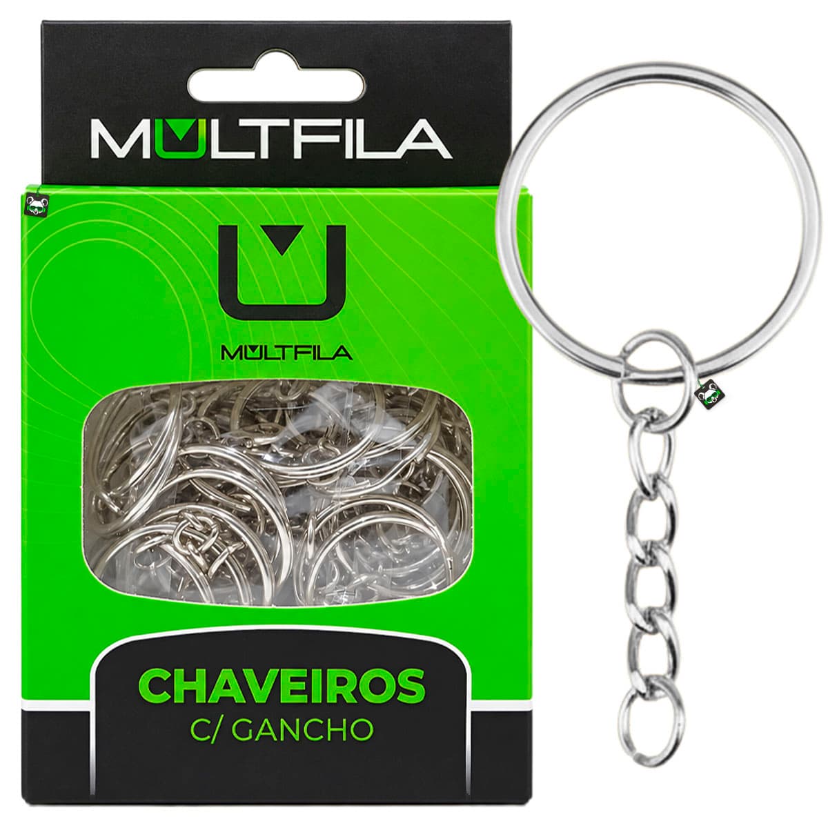 Kit 50 Chaveiros Simples 25MM + Elo 8MM Prata