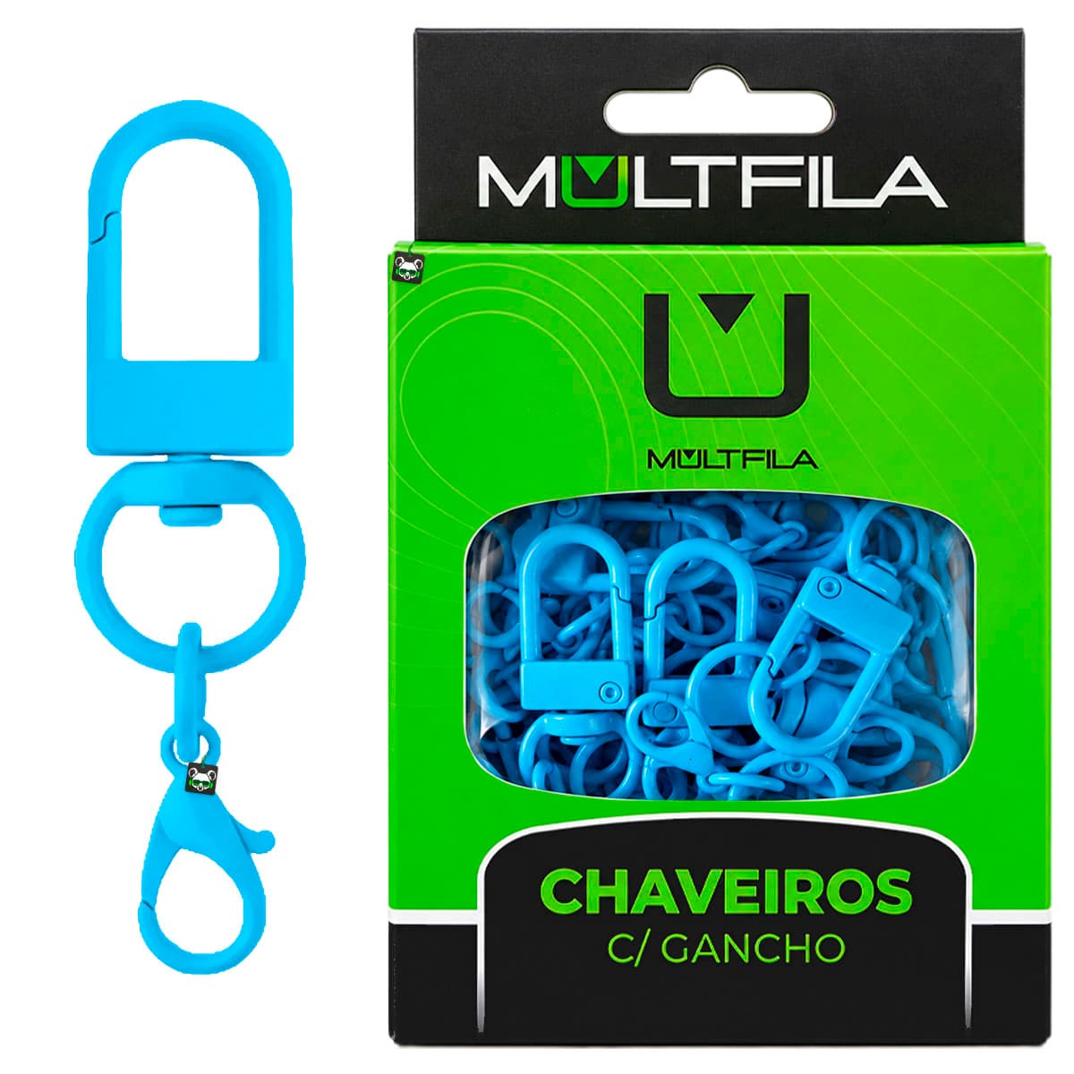 Kit 50 Chaveiros Gancho Duplo Azul Claro