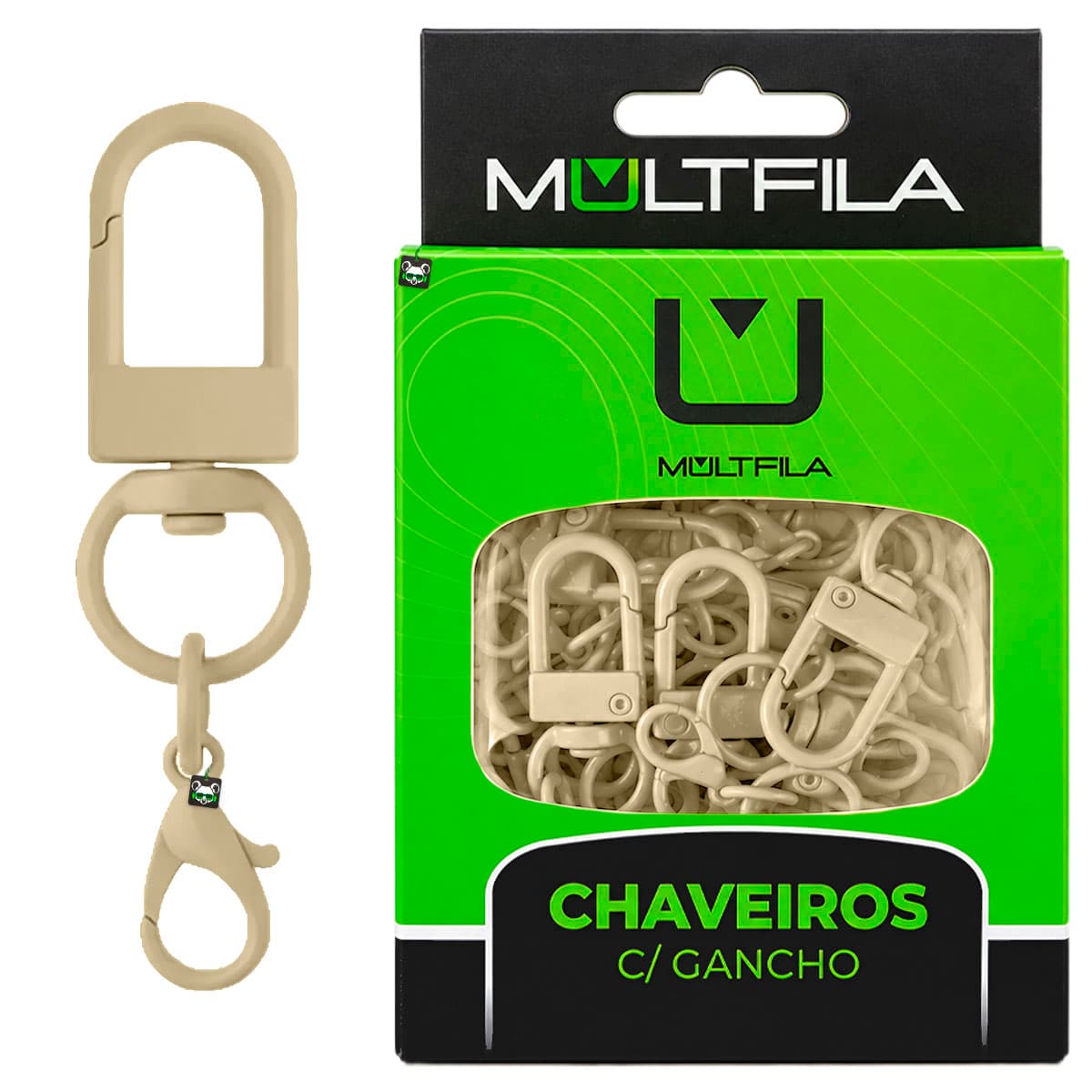 Kit 50 Chaveiros Gancho Duplo Bege