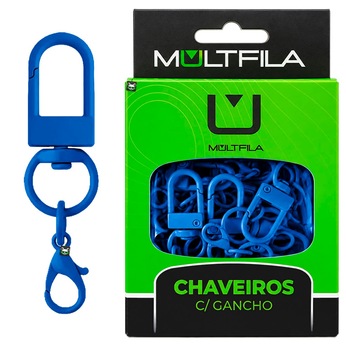 Kit 50 Chaveiros Gancho Duplo Azul Escuro