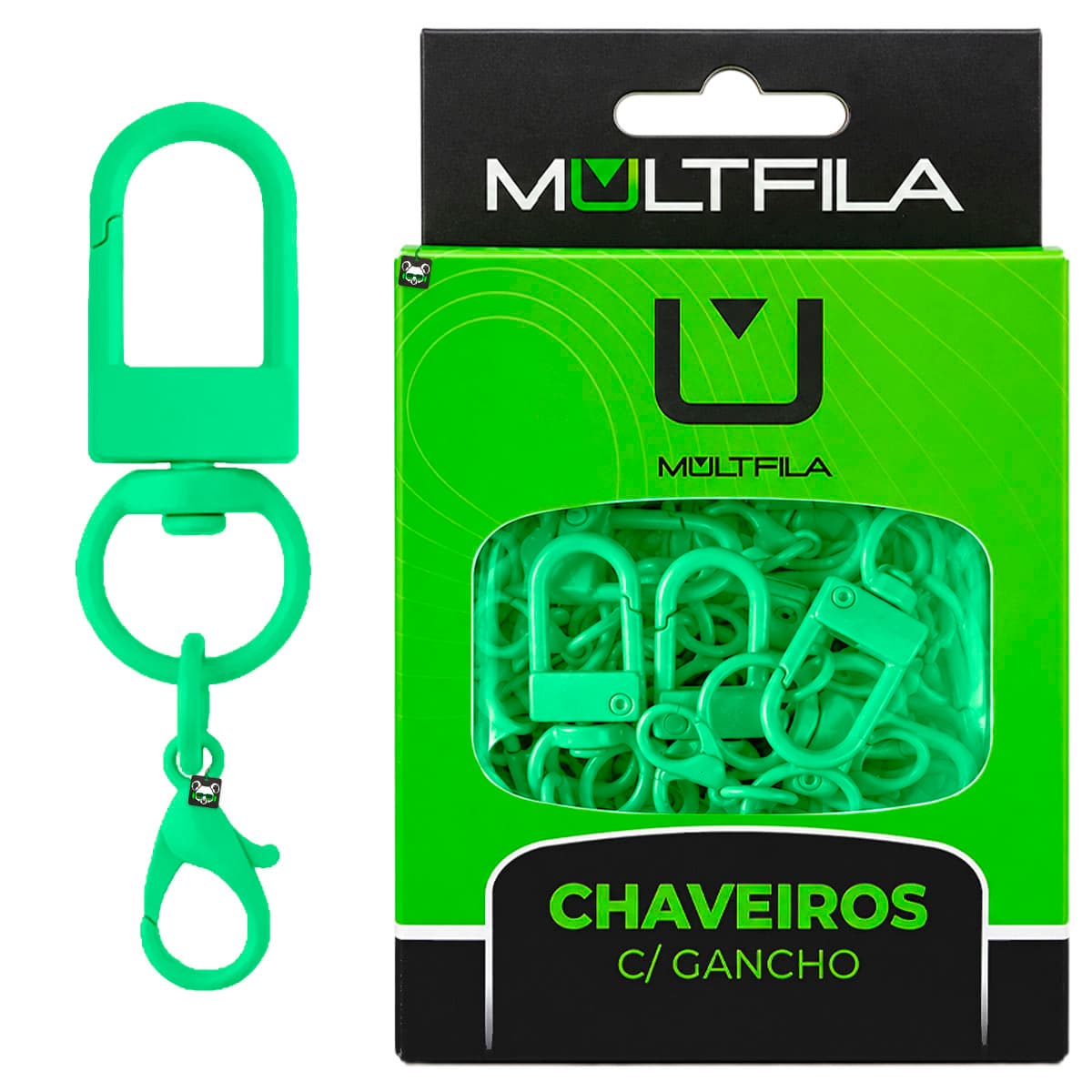Kit 50 Chaveiros Gancho Duplo Verde