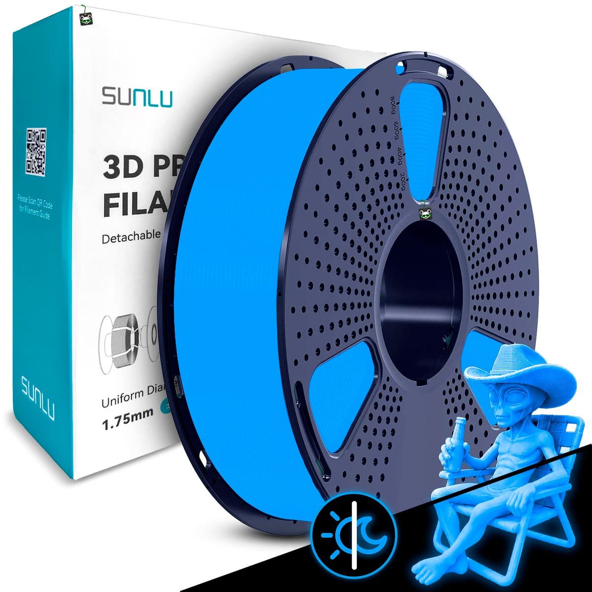 Filamento Sunlu PLA Glow IN The Dark Tech Blue 1.75MM 1KG (azul Tech)