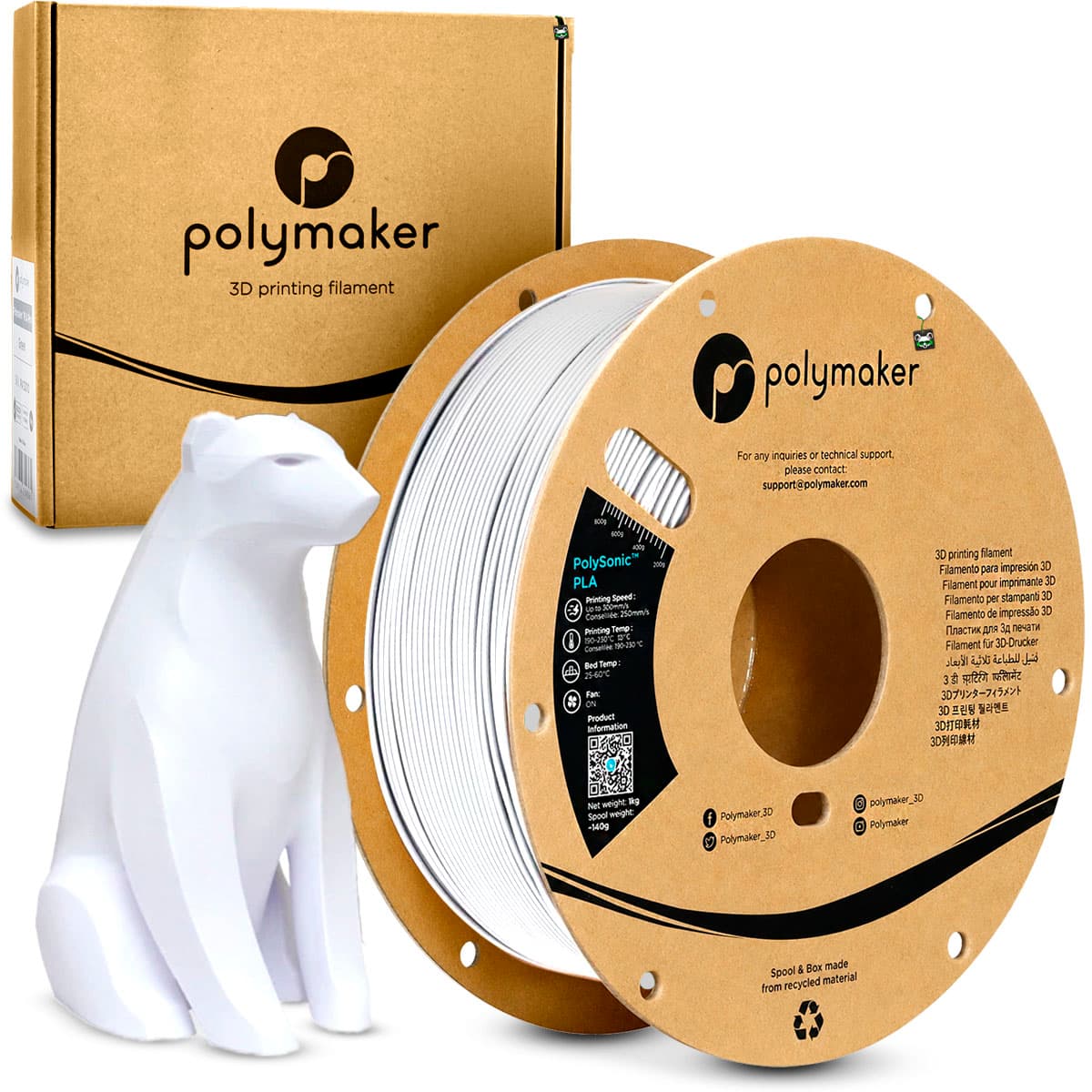 Filamento Polymaker Polysonic PLA 1.75MM 1KG Branco