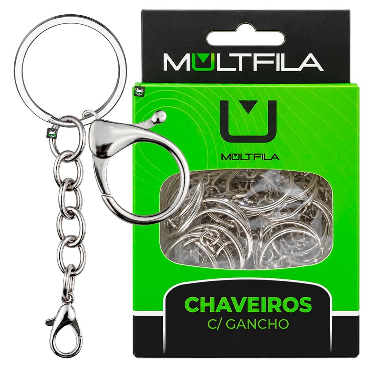 Kit 25 Chaveiros Gancho Duplo Com Argola Prata