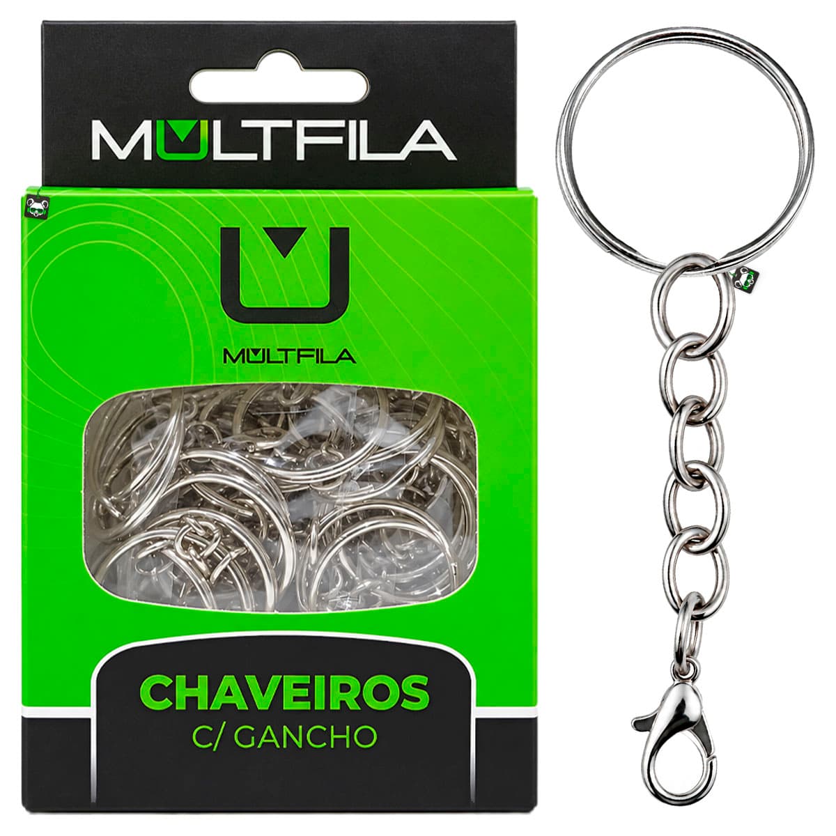 Kit 50 Chaveiros Gancho Argola Simples Prata