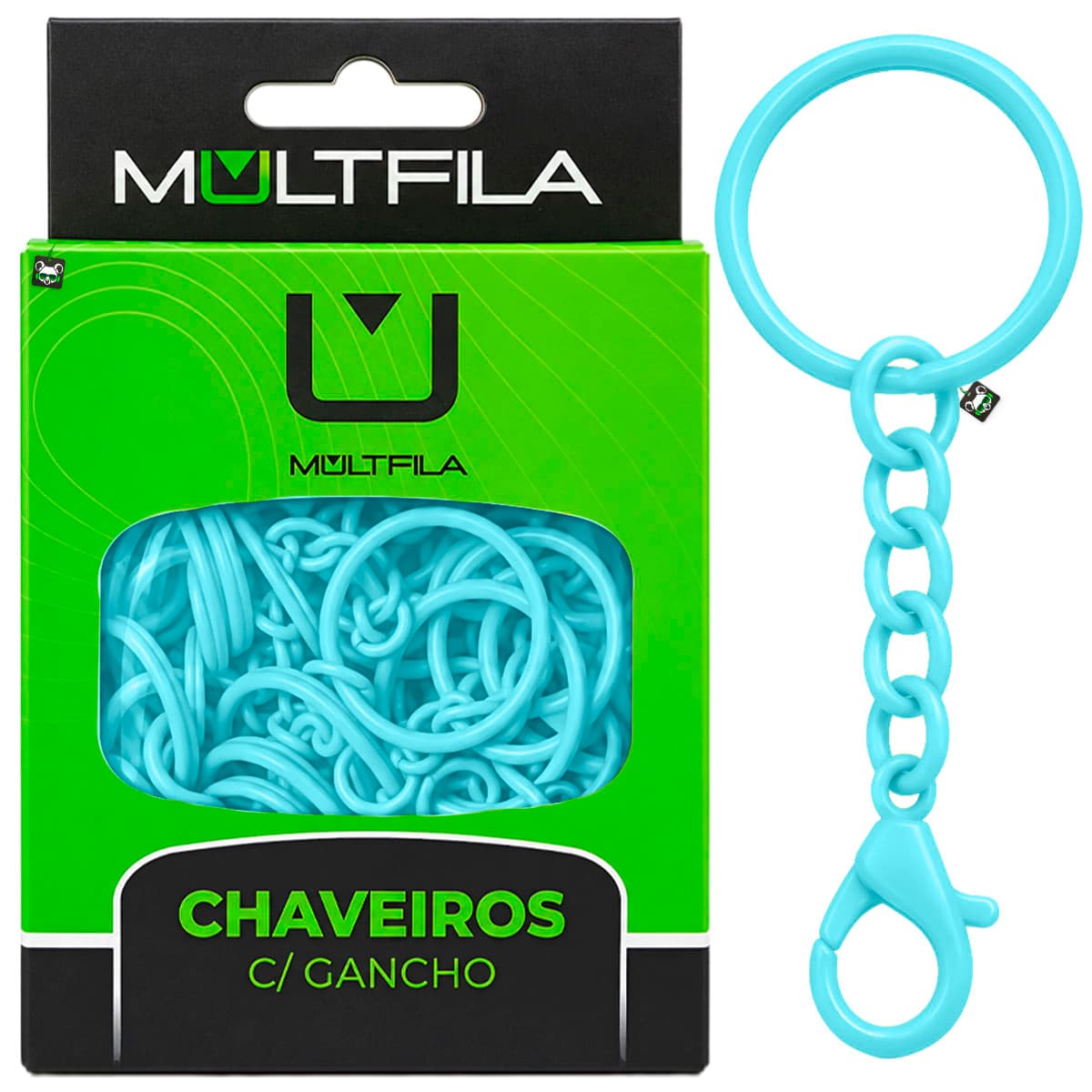 Kit 50 Chaveiros Gancho Argola Simples Azul