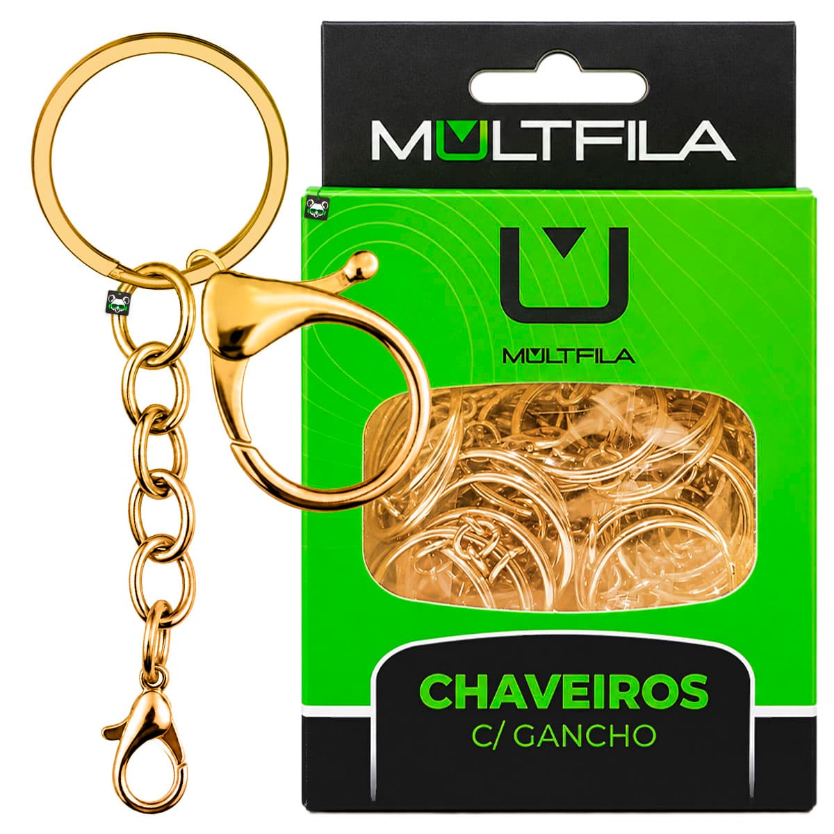 Kit 25 Chaveiros Gancho Duplo Com Argola Dourado