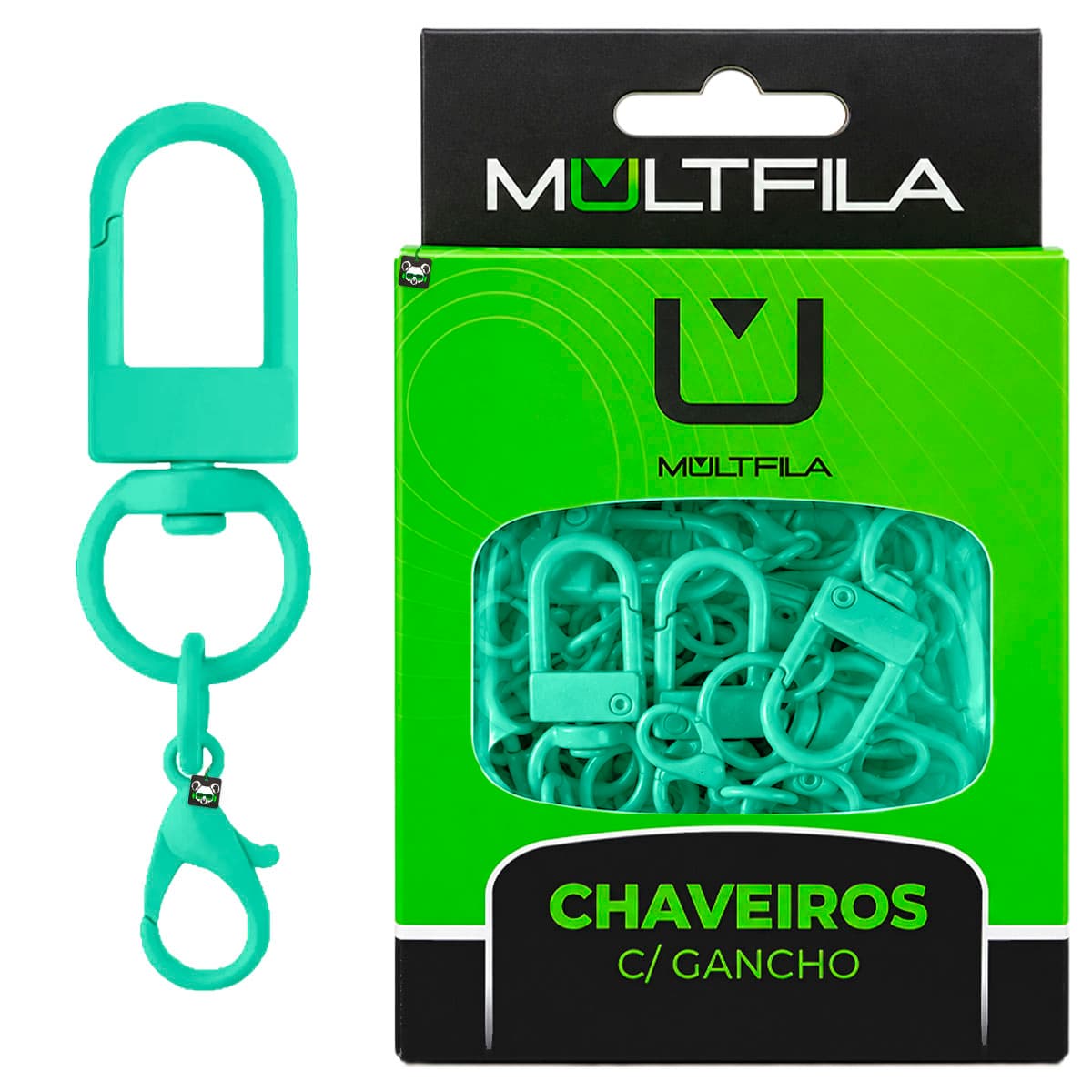 Kit 50 Chaveiros Gancho Duplo Verde Agua