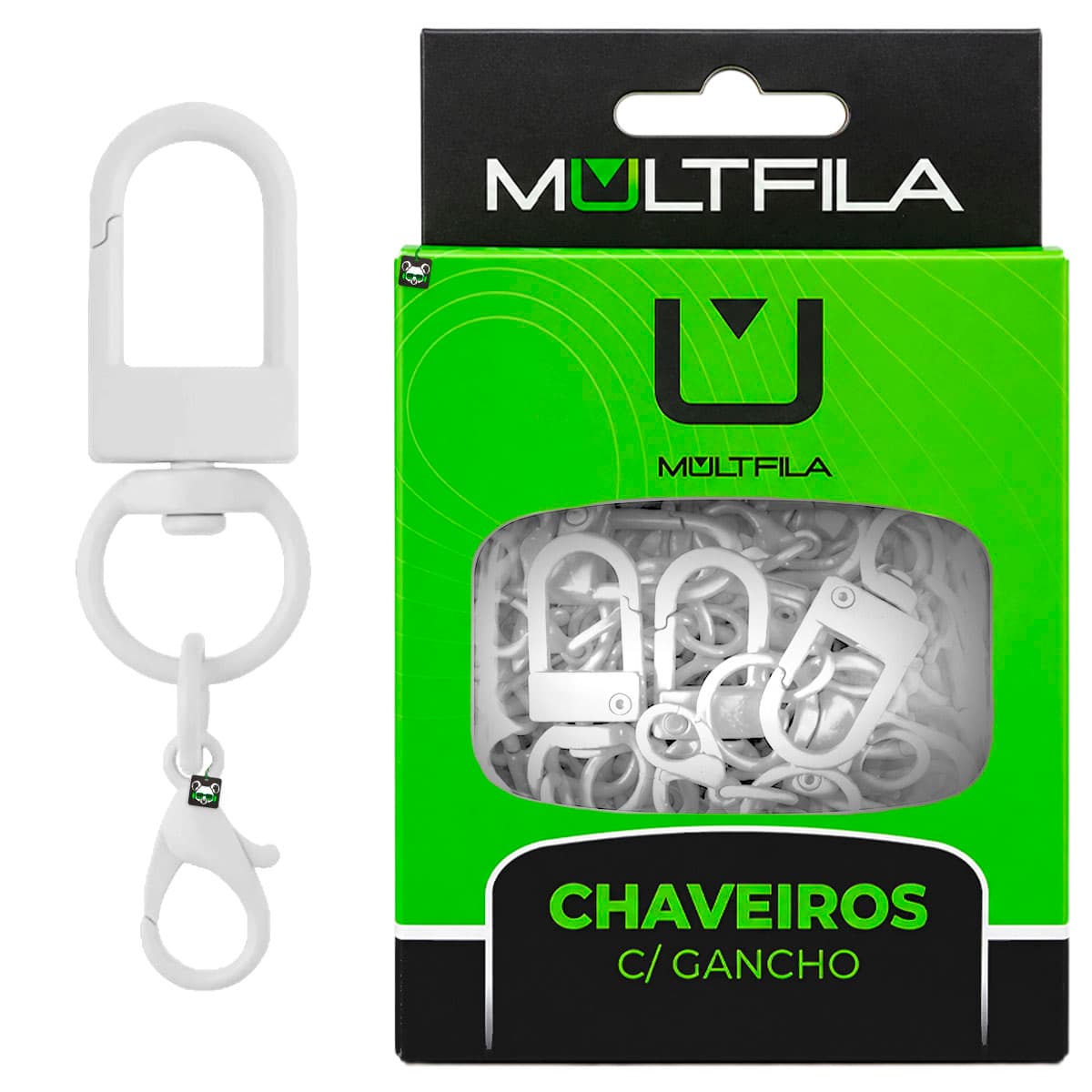 Kit 50 Chaveiros Gancho Duplo Branco
