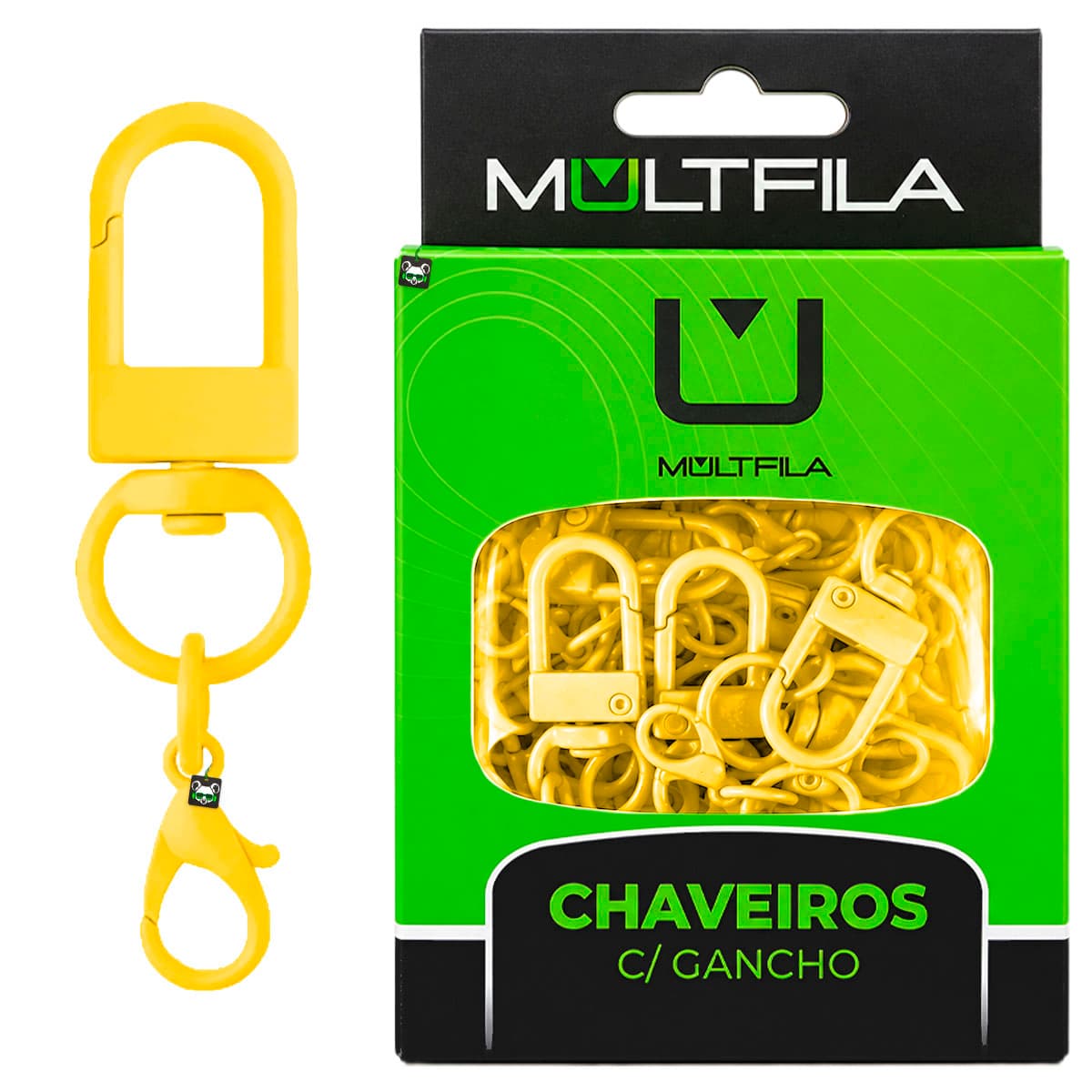 Kit 50 Chaveiros Gancho Duplo Amarelo