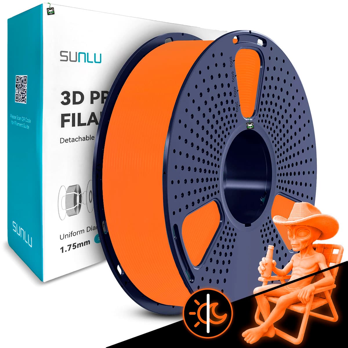 Filamento Sunlu PLA Glow IN The Dark Cyber Orange 1.75MM 1KG (laranja Cyber)
