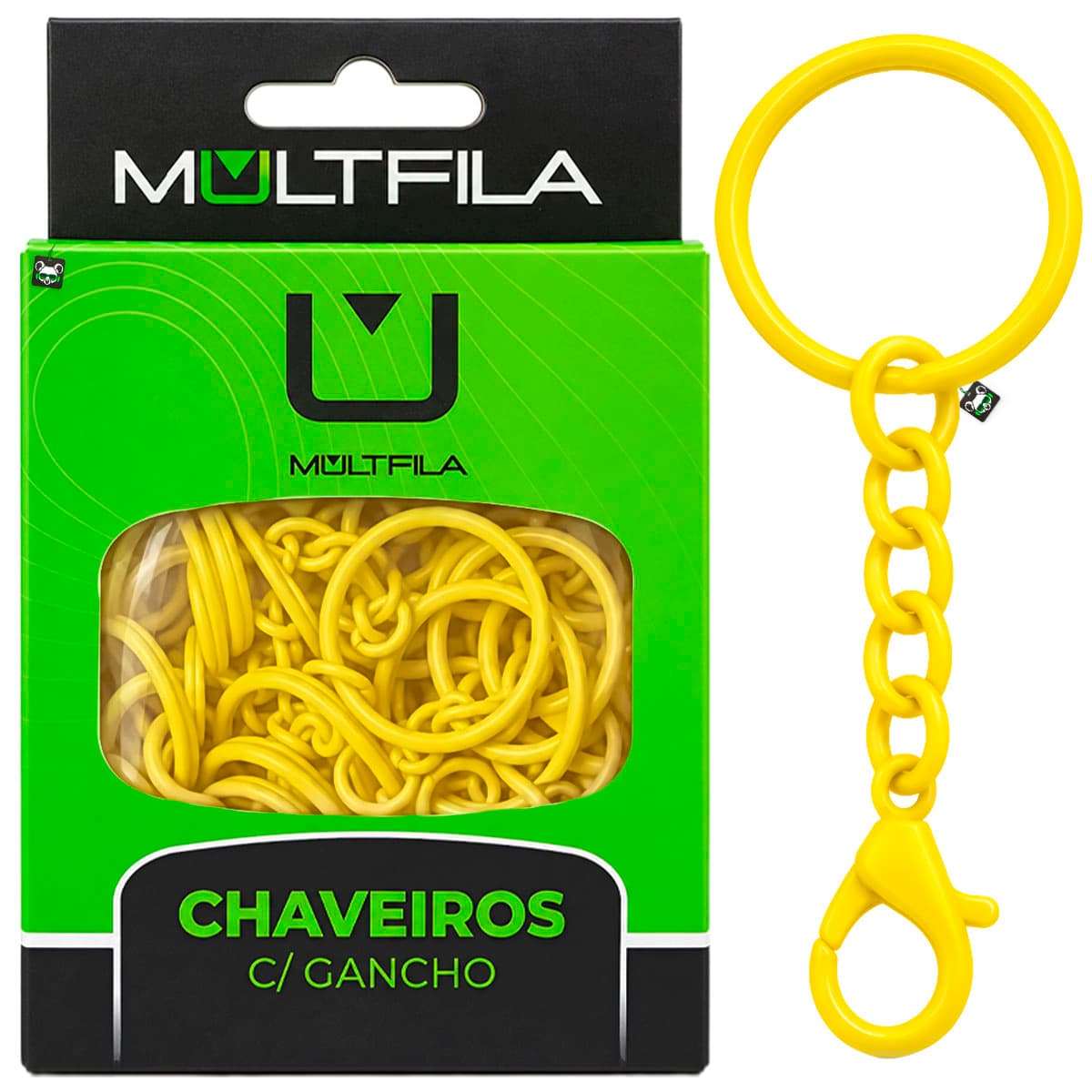 Kit 50 Chaveiros Gancho Argola Simples Amarelo