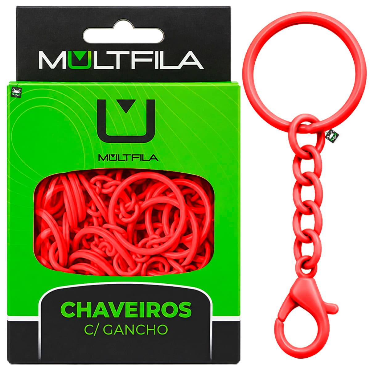 Kit 50 Chaveiros Gancho Argola Simples Vermelho