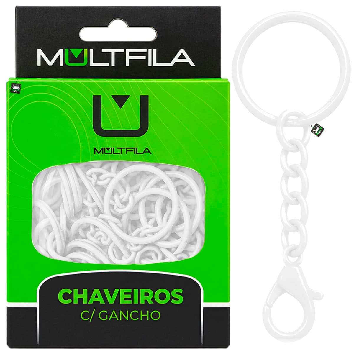 Kit 50 Chaveiros Gancho Argola Simples Branco