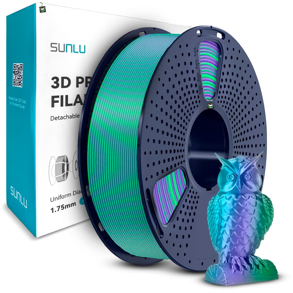 Filamento Sunlu Silk Pla+ Tri Col. Azul/verde/roxo 1.75MM, 1KG (blue/green/purpl
