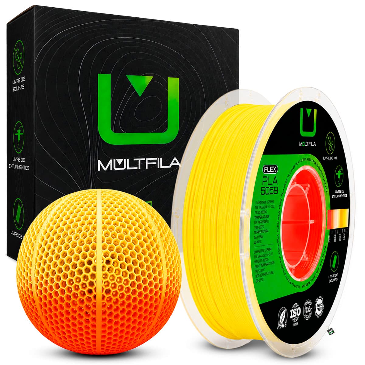 Filamento Flex PLA 505-B Amarelo Laranja E Branco