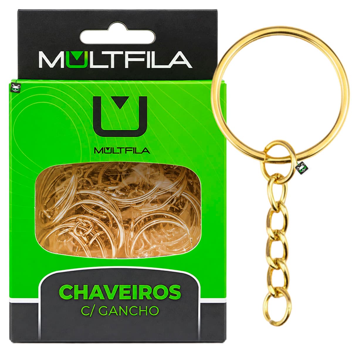 Kit 50 Chaveiros Simples 25MM + Elo 8MM Gold