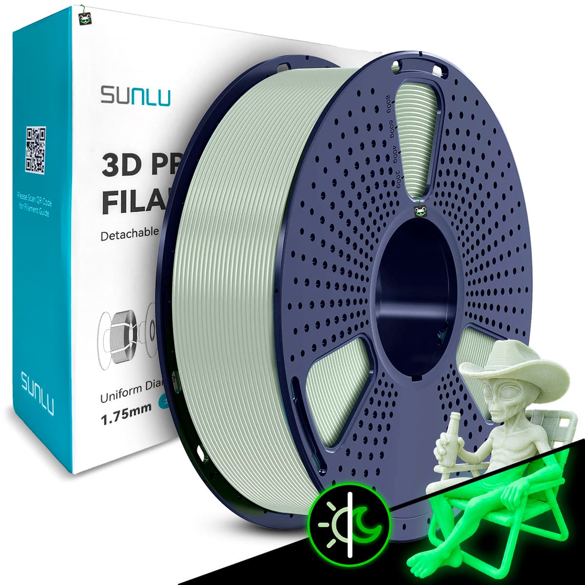 Filamento Sunlu PLA Glow IN The Dark 1.75MM 1KG (branco Pra Verde