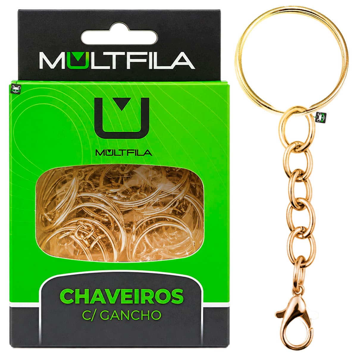 Kit 50 Chaveiros Gancho Argola Simples Dourado