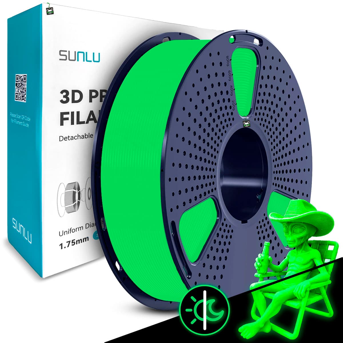 Filamento Sunlu PLA Glow IN The Dark Future Green 1.75MM 1KG (verde Futuro)