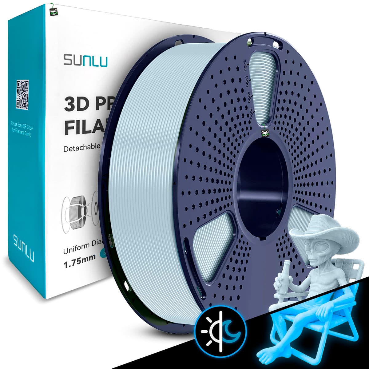 Filamento Sunlu PLA Glow IN The Dark 1.75MM 1KG (branco Pra Azul)