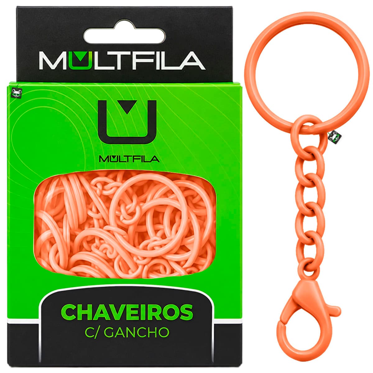 Kit 50 Chaveiros Gancho Argola Simples Laranja