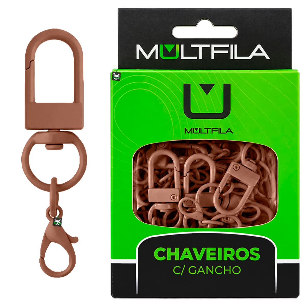 Kit 50 Chaveiros Gancho Duplo Marron