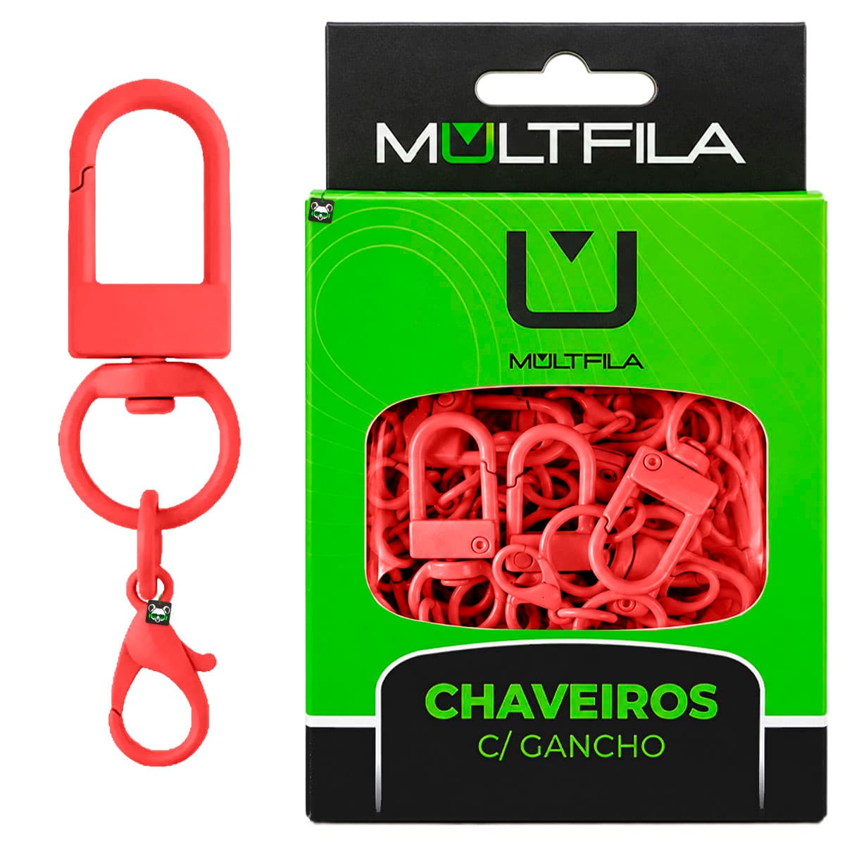 Kit 50 Chaveiros Gancho Duplo Vermelho